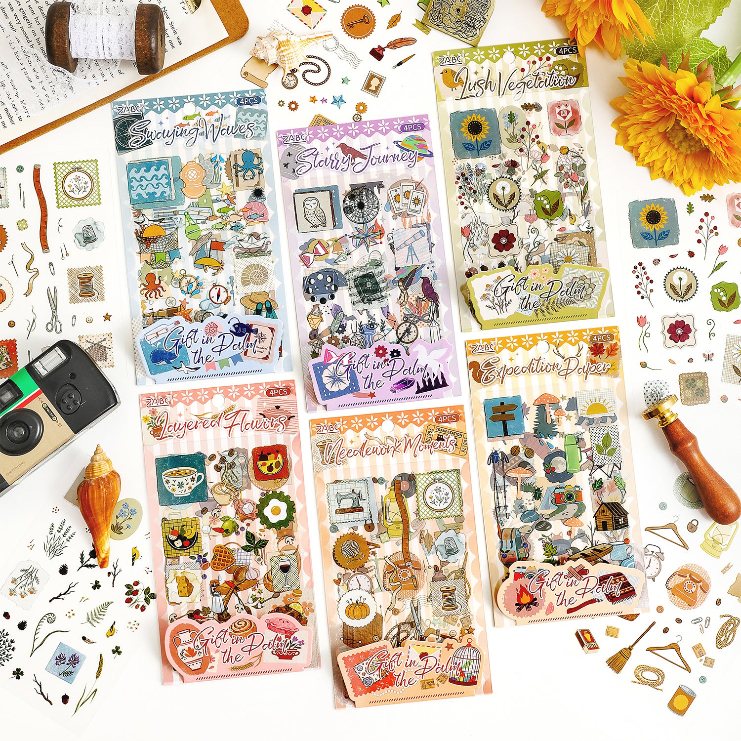 Vintage PET Die-cut Stickers -4Pcs each pack