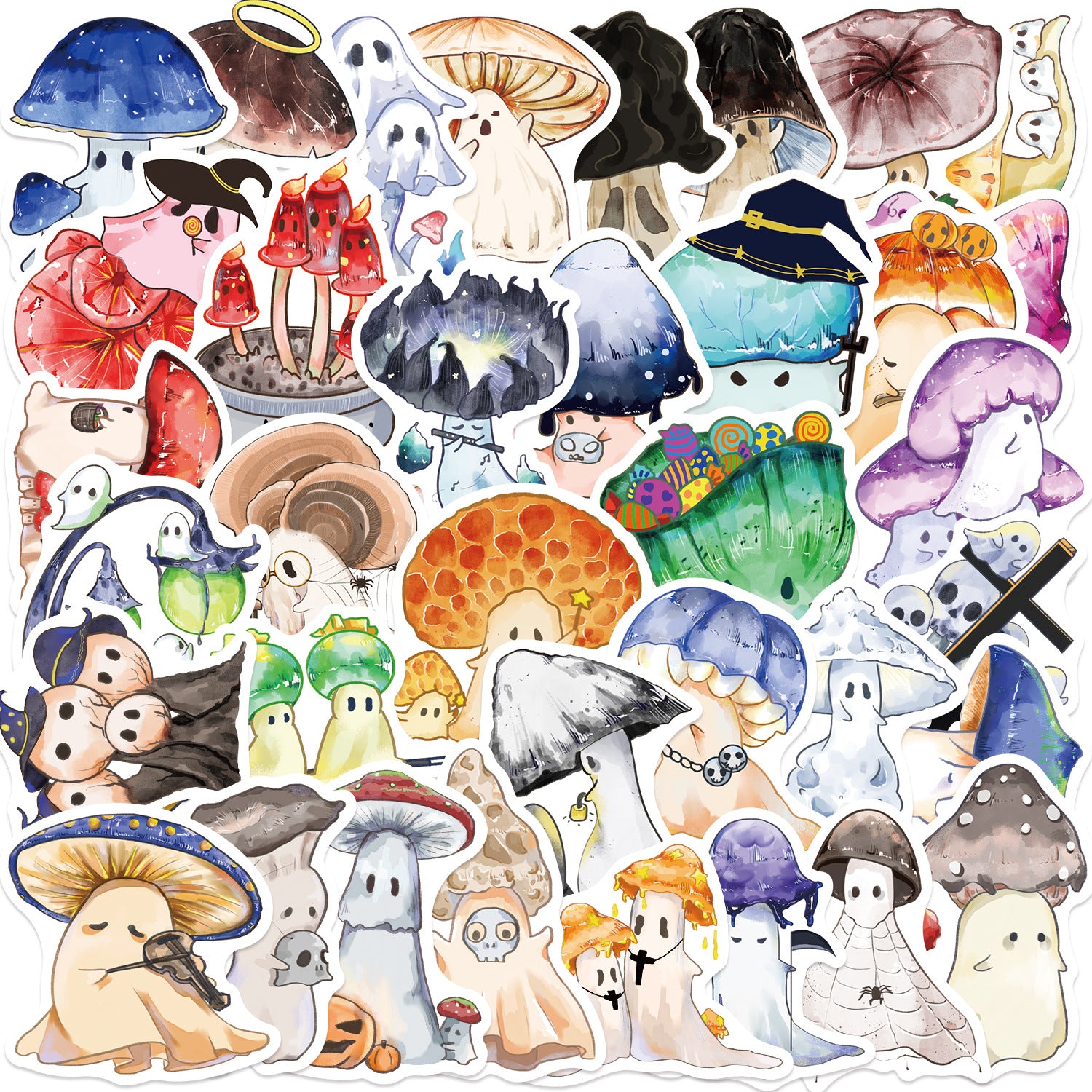 0720 50 Ghost mushroom Stickers solid with white border