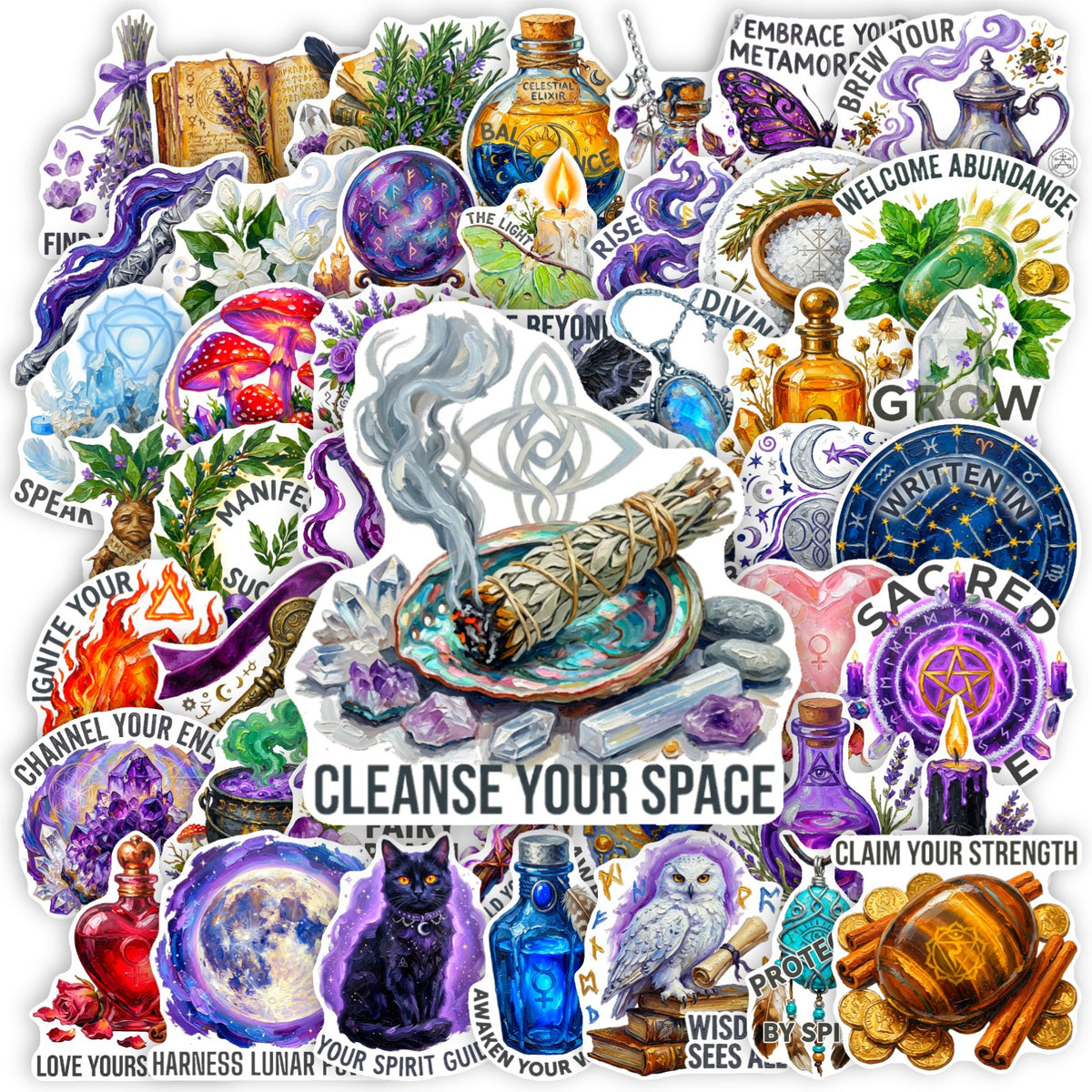 50 Secret Magic Theme Solid Sticker With White Border