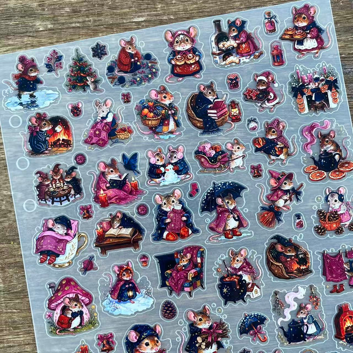 3D Mini Christmas Mice PET Sticker 1 Pcs