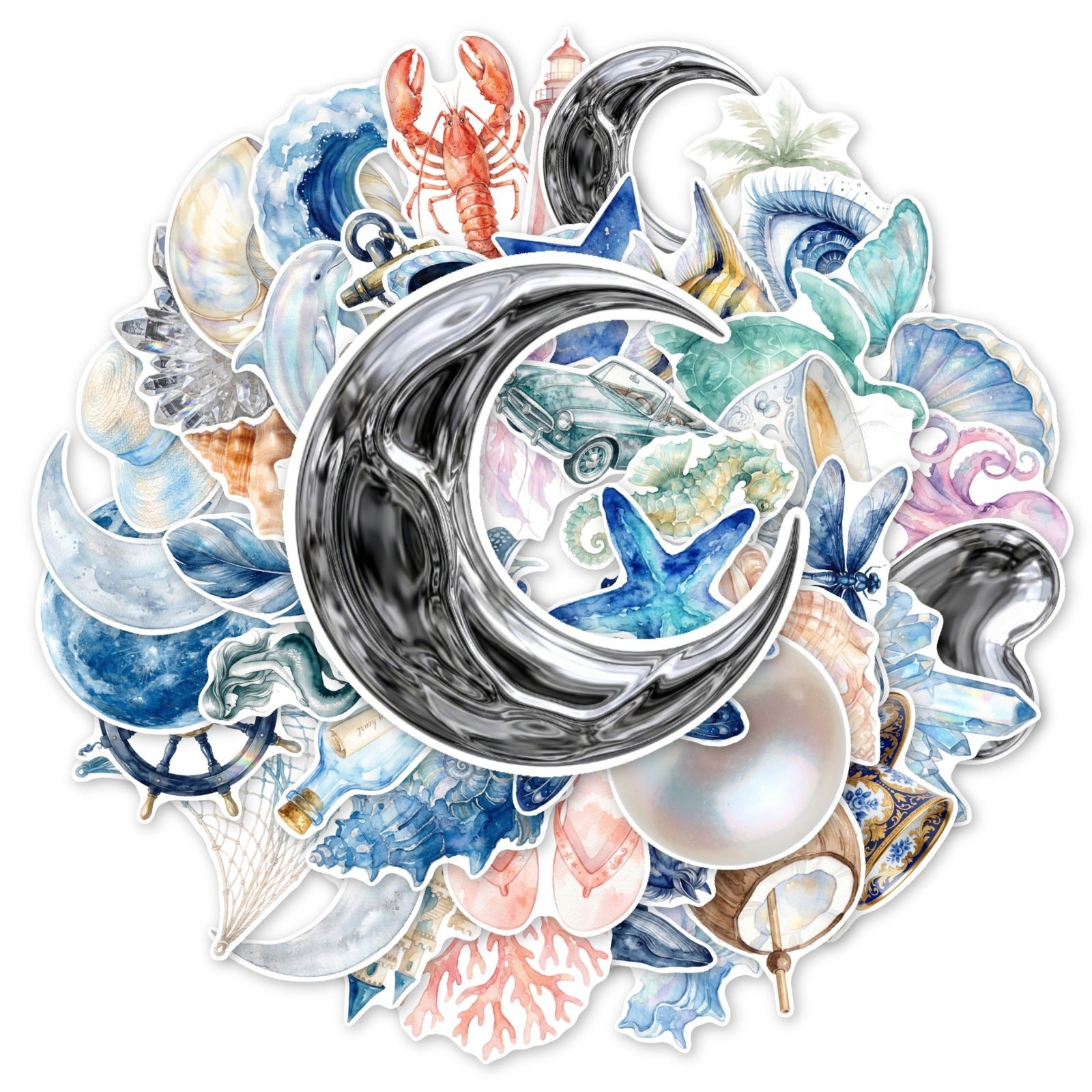 50 Ocean Style Solid Sticker With White Border