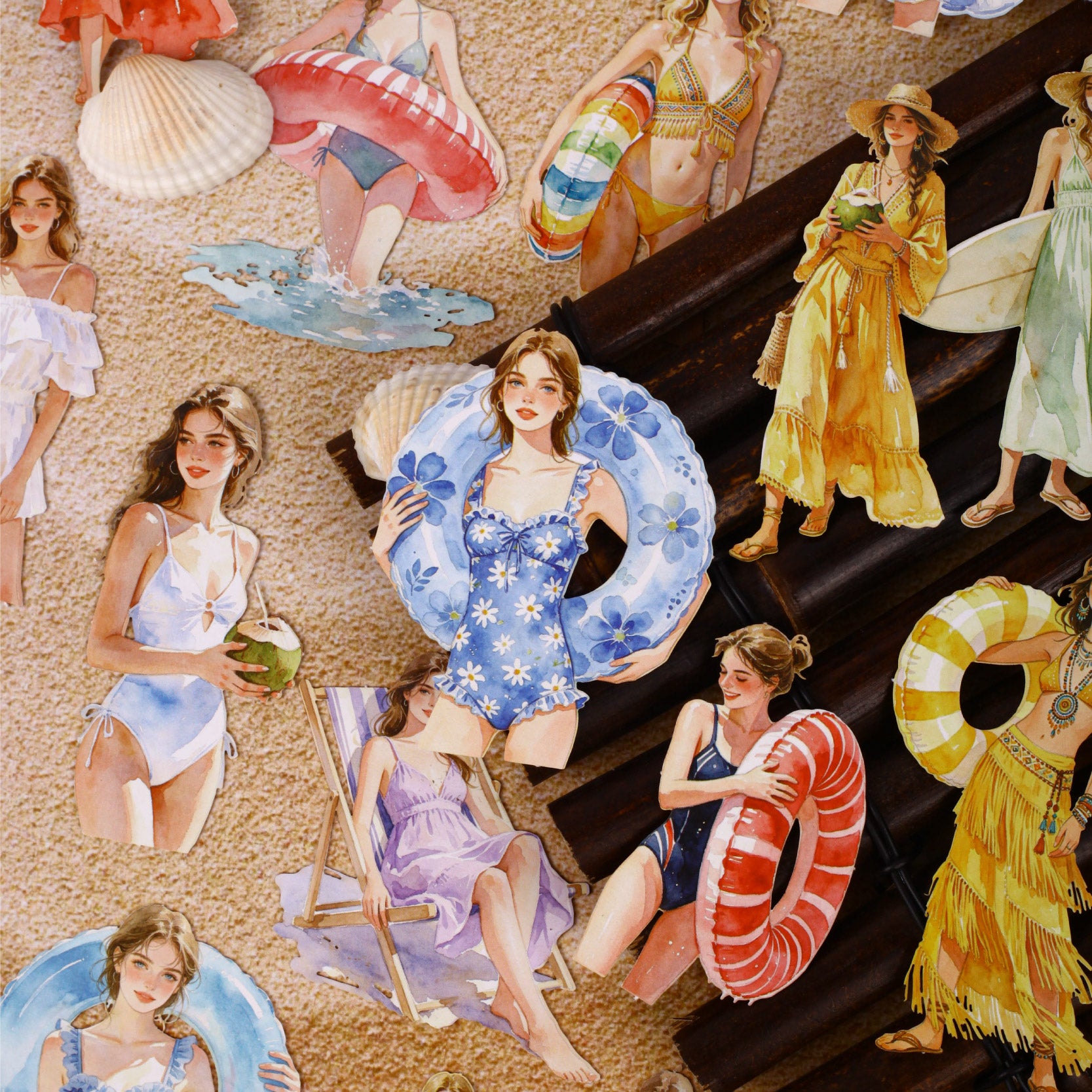 Summer Girl Cardstock Stickers -10Pcs each pack