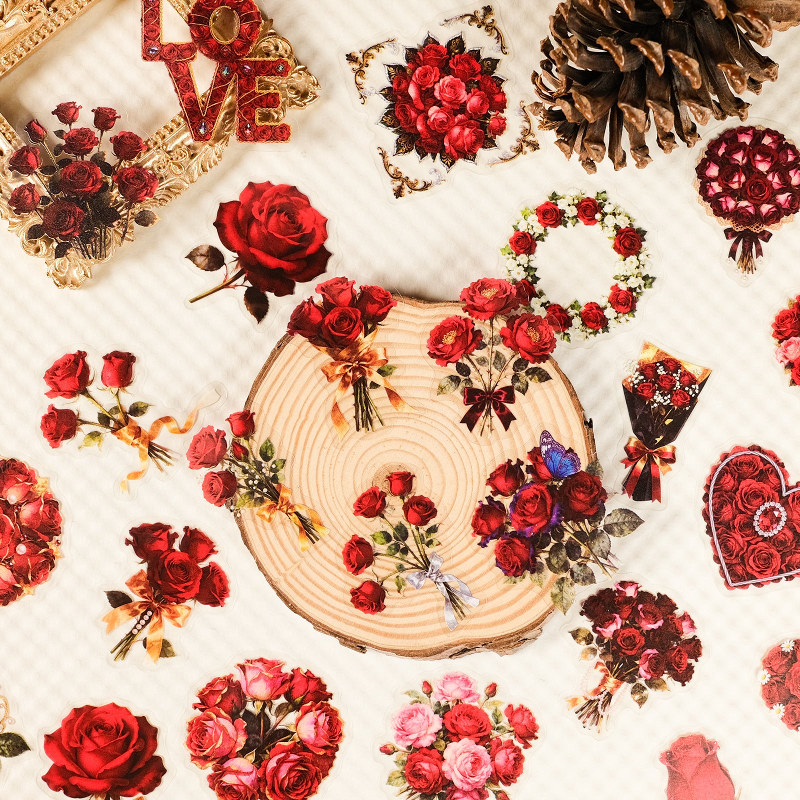 56 Red rose PET stickers