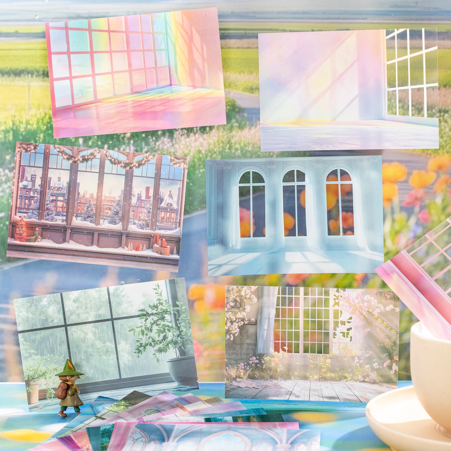 0708 The scenery outside the window PET sticker -10Pcs each pack