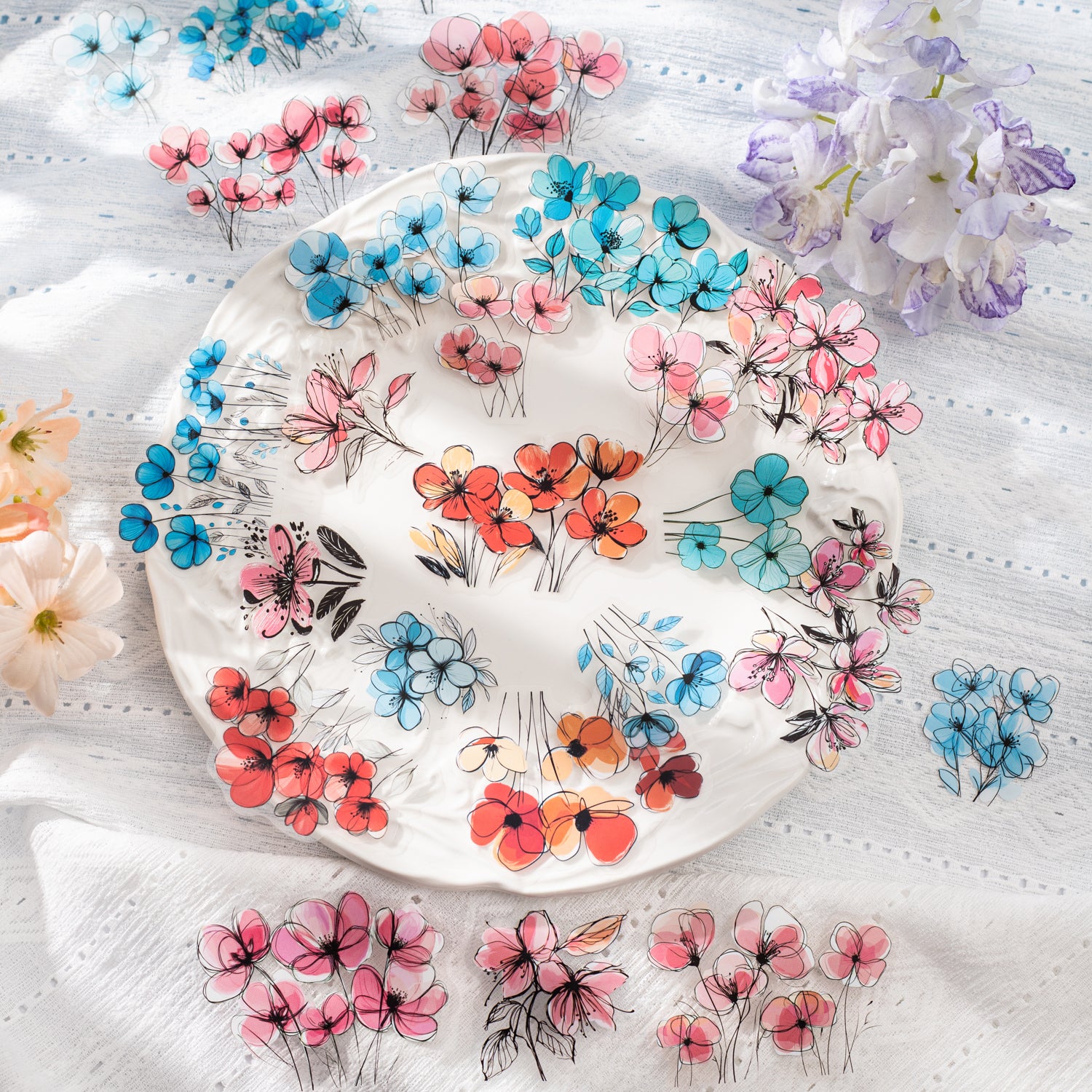 0623 Depict flowers PET Stickers -15Pcs each pack