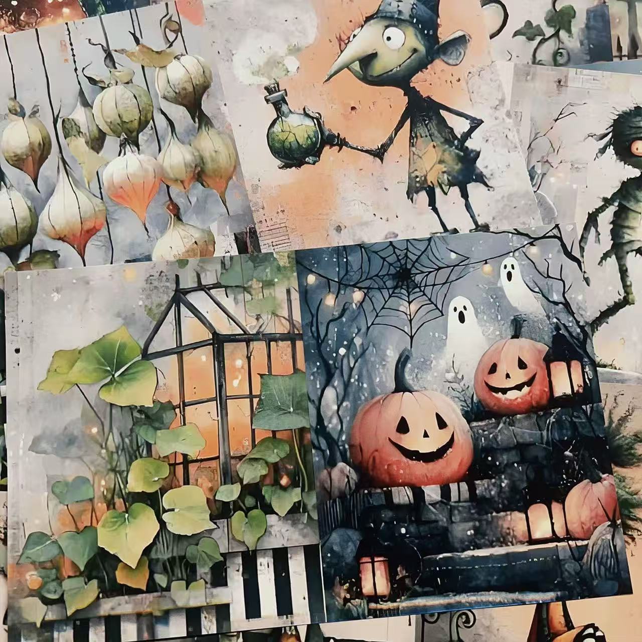 A4 size vintage and eerie Halloween Style paper 5 pcs