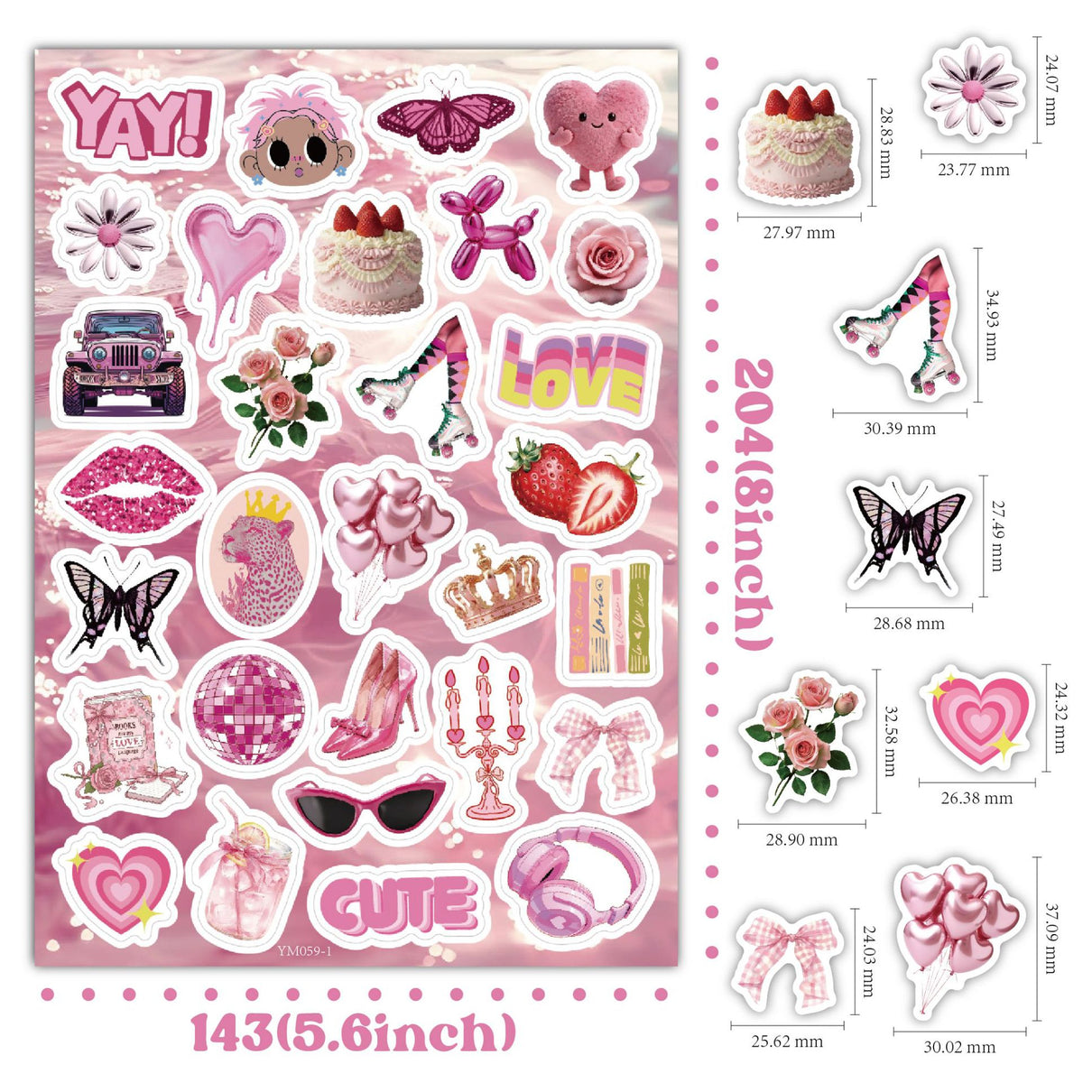 Pink Maidens Aesthetic Solid Stickers -5Pcs each pack