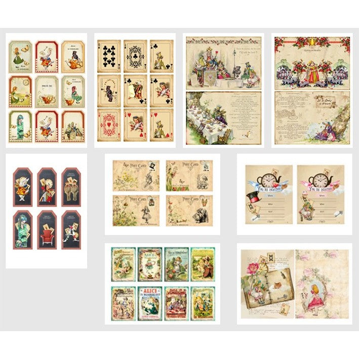A4 size Alice in wonderland Style Paper 9 pcs