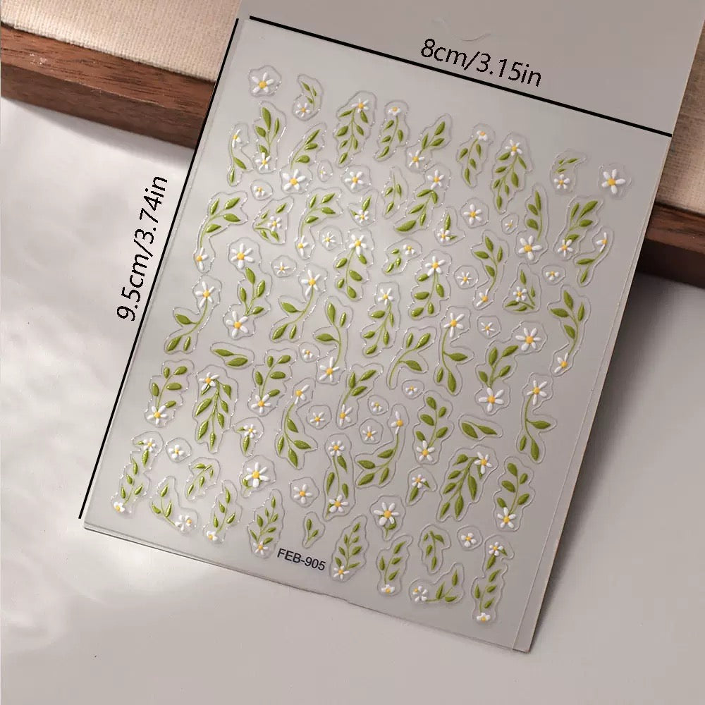 0715 M154- Leaves and flowers Embossed Mini sticker 1 Pcs