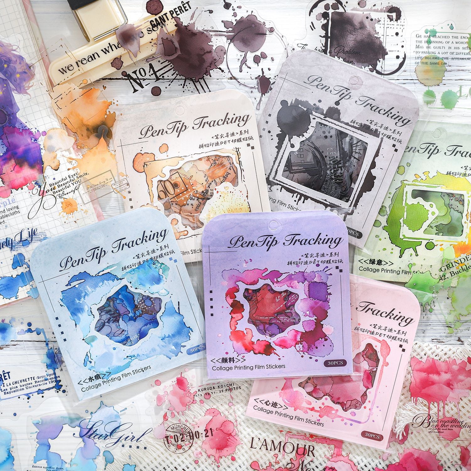 0520 Word and Ink PET Sticker -30Pcs each pack