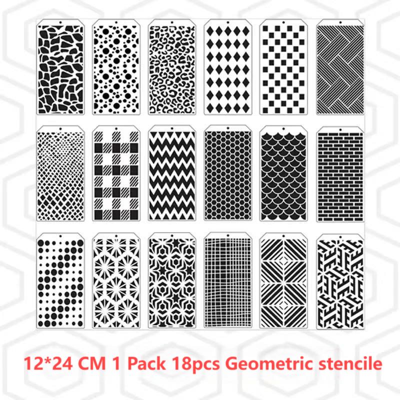 A-65- 12*24 CM 1 Pack 18pcs Geometric stencile