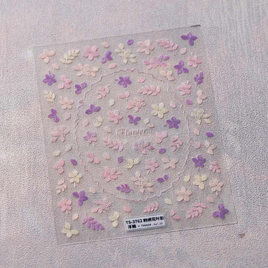 M14- Embroidered flower Embossed Mini sticker 1 Pcs
