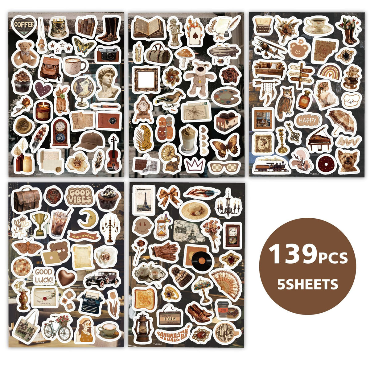 Vintage Aesthetic Solid Stickers -5Pcs each pack