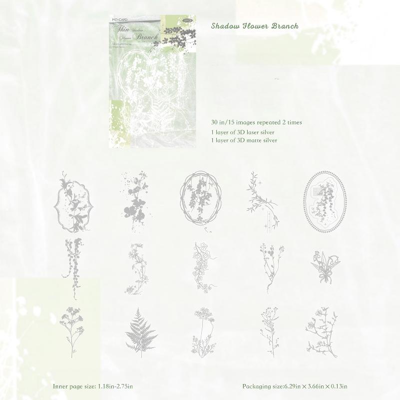 Vintage Laser Silver PET Sticker -30Pcs each pack