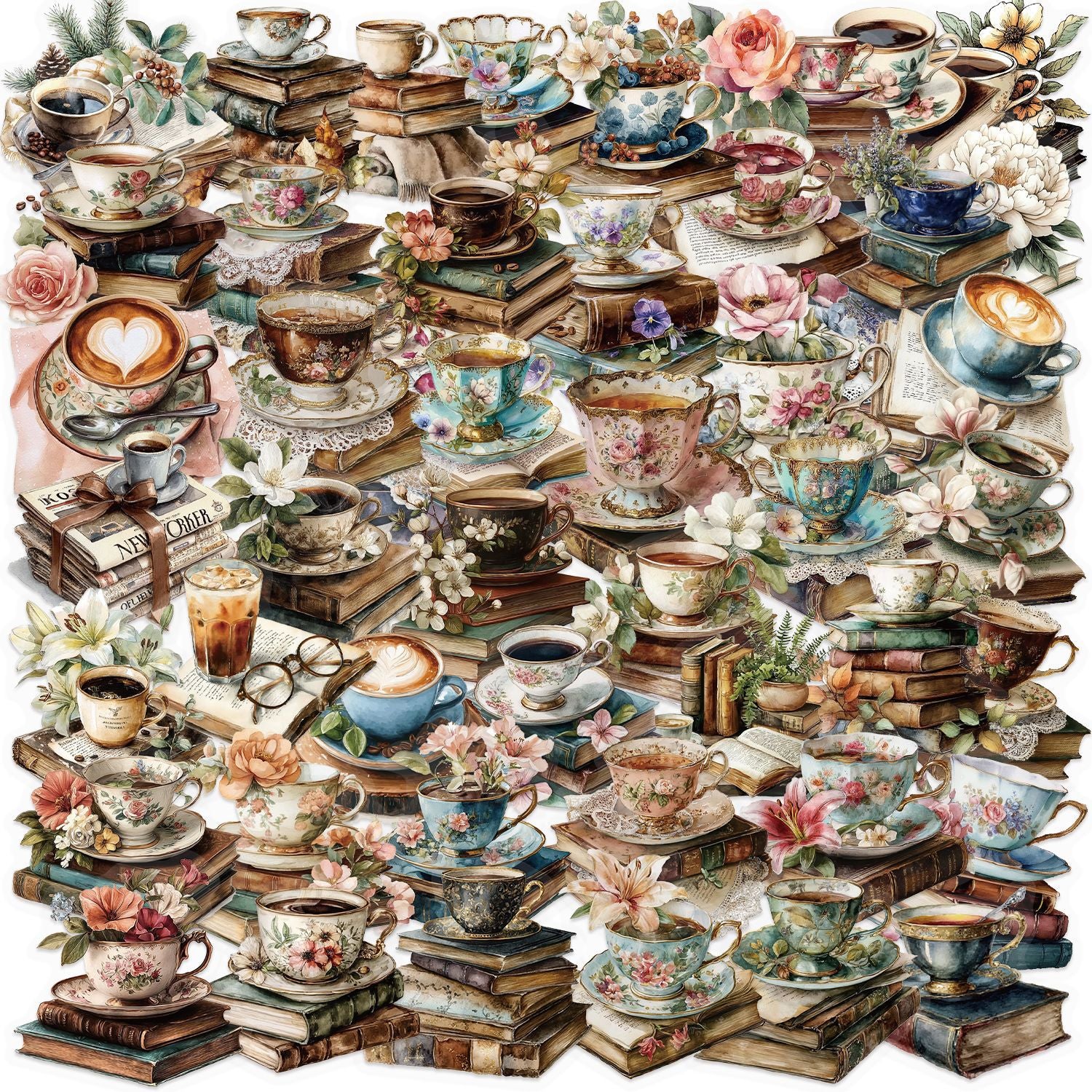 50 Vintage coffee books PET sticker