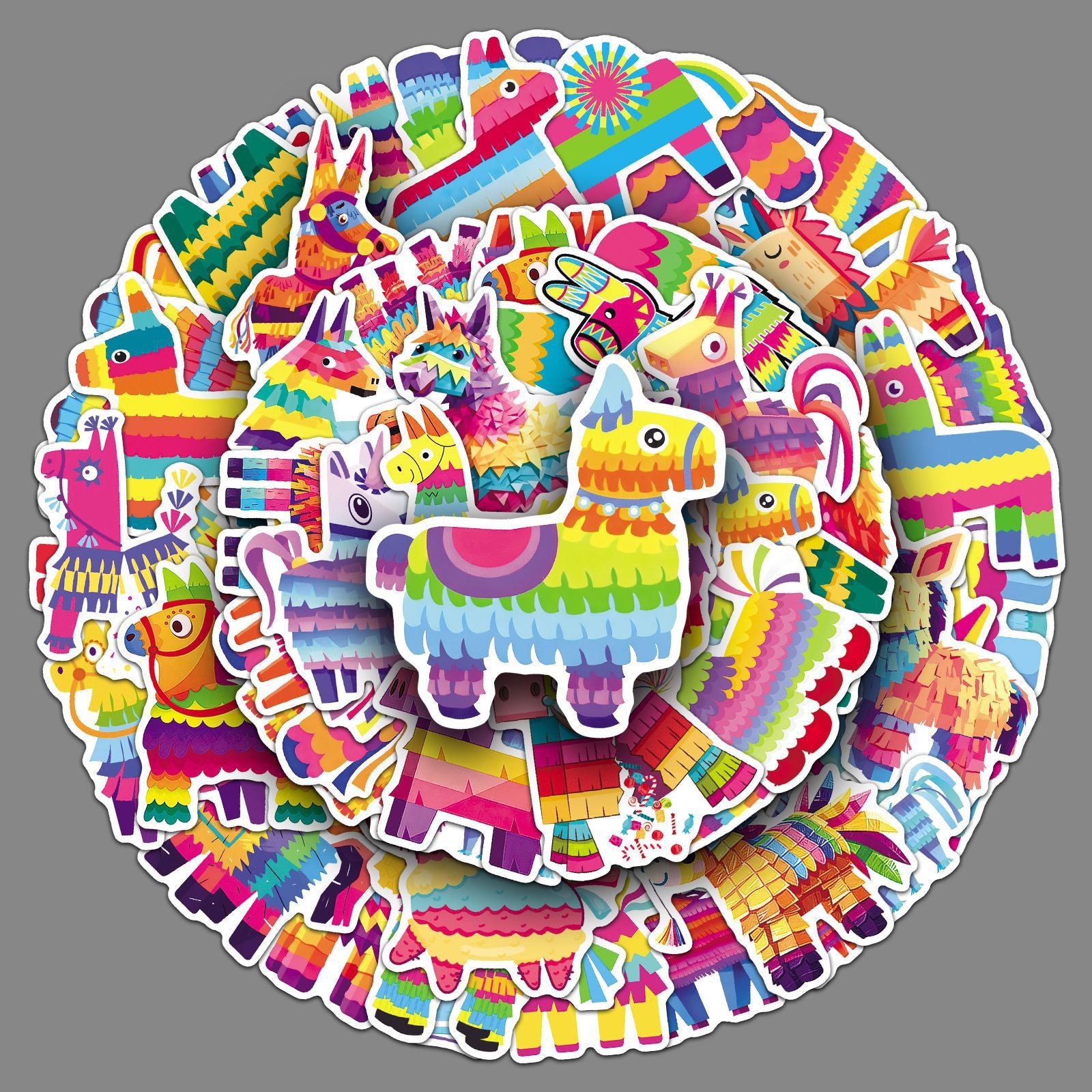 50 Pinata Stickers solid with white border