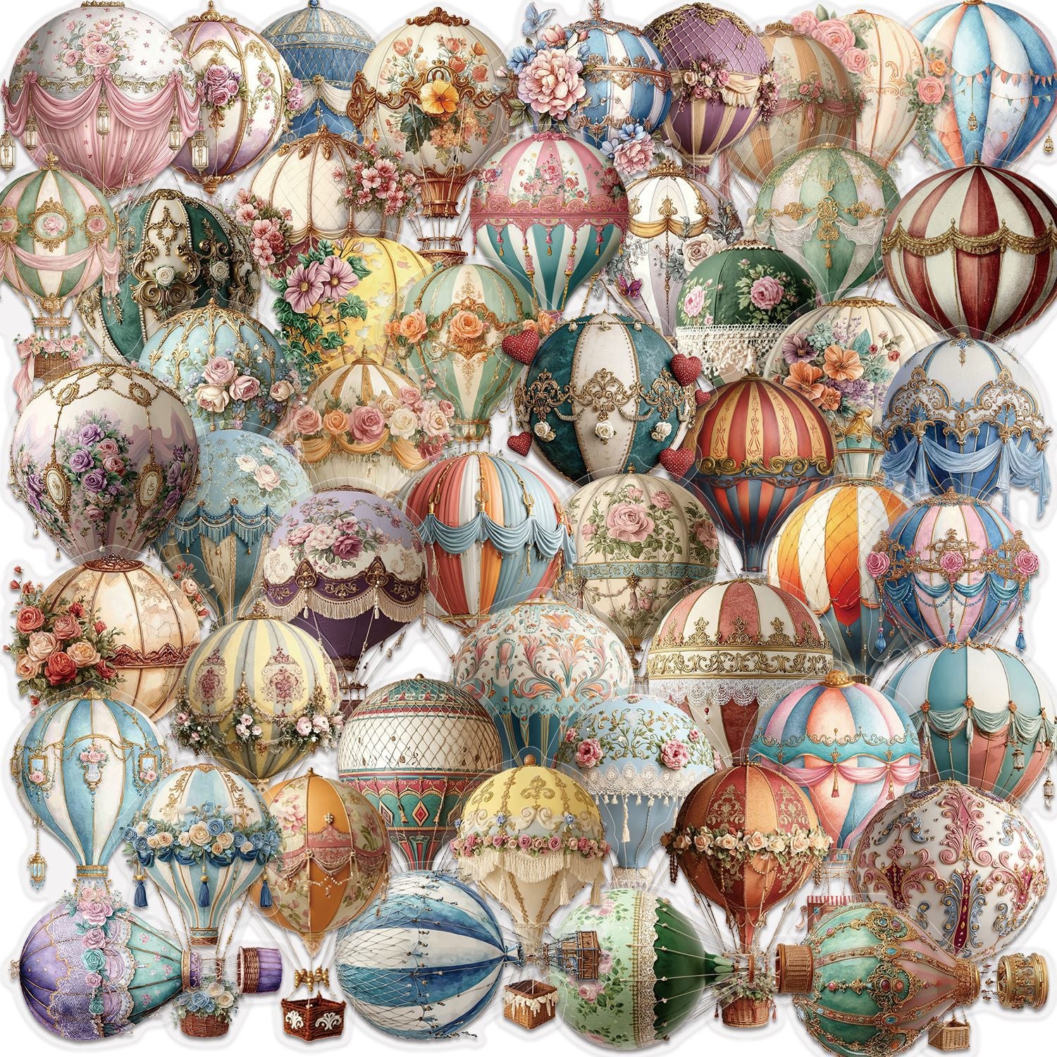 50 Vintage Hot Air Balloon PET Sticker