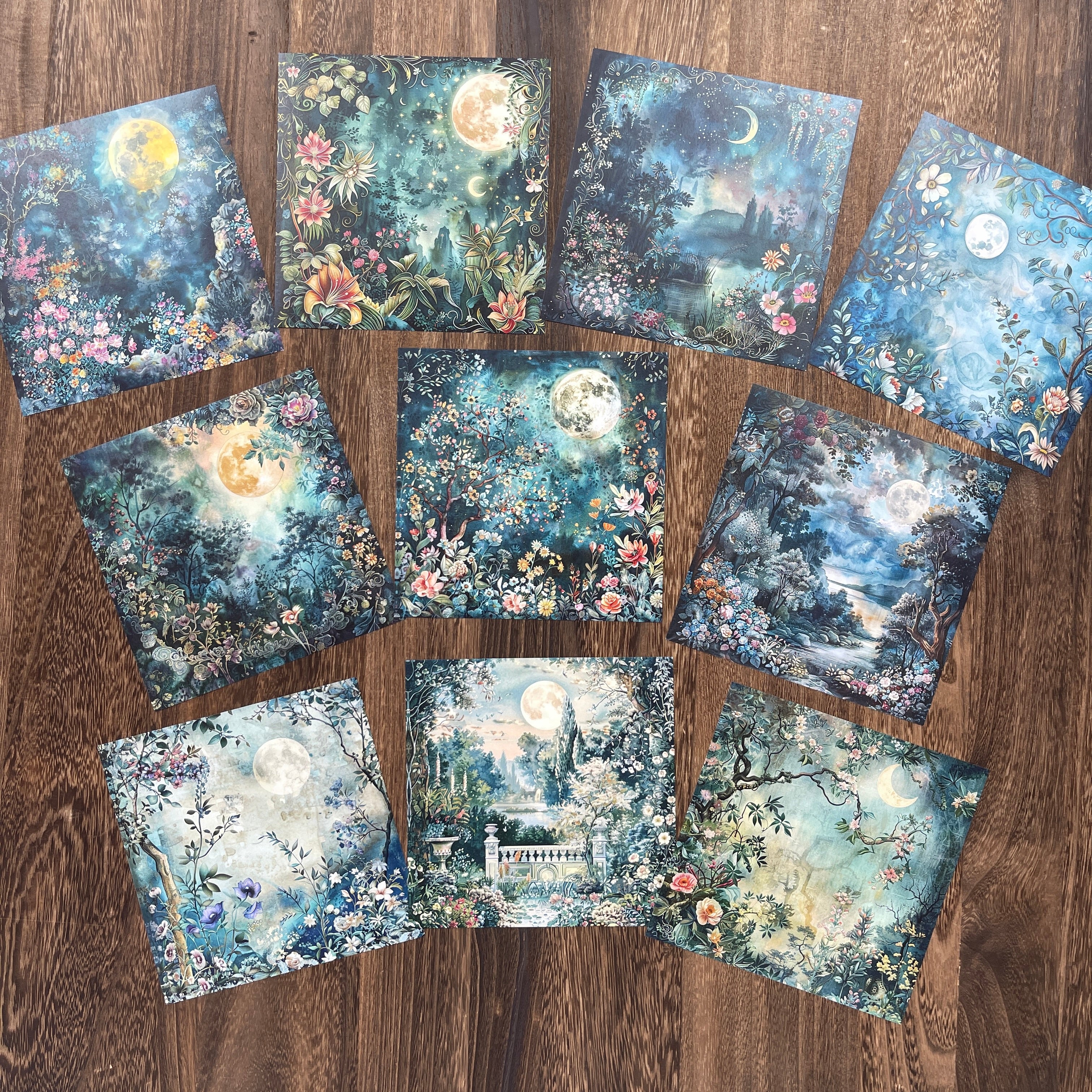 0818 Flower forest under the moon background paper 15*15cm -10Pcs each pack
