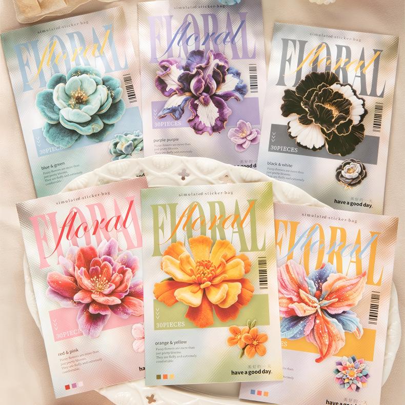 Velvet Flower solid Stickers -30Pcs each pack