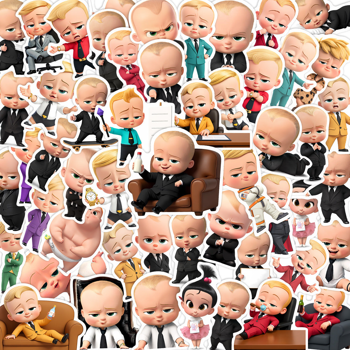 50 Boss baby Stickers solid with white border