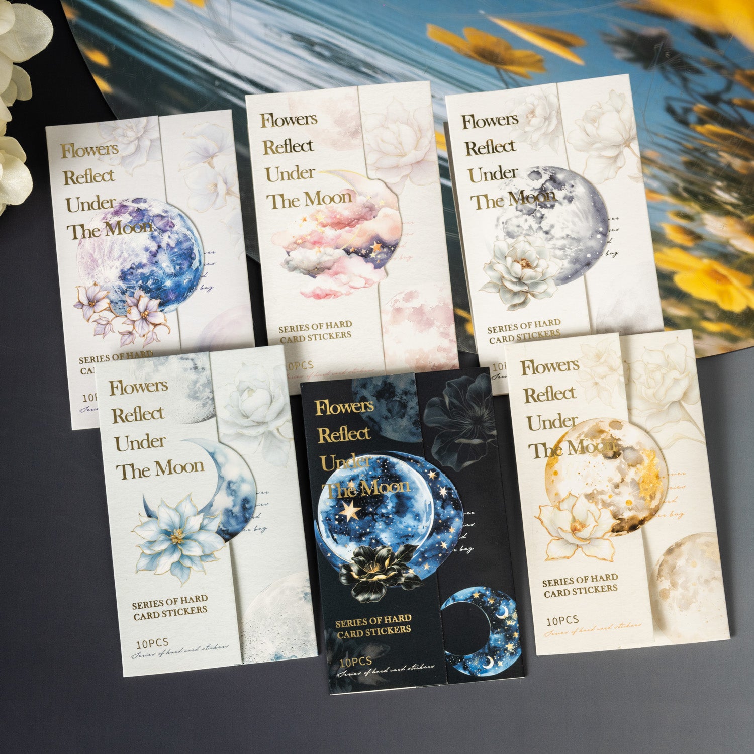 0510 Flowers Reflect Under The Moon cardstock sticker -10Pcs each pack
