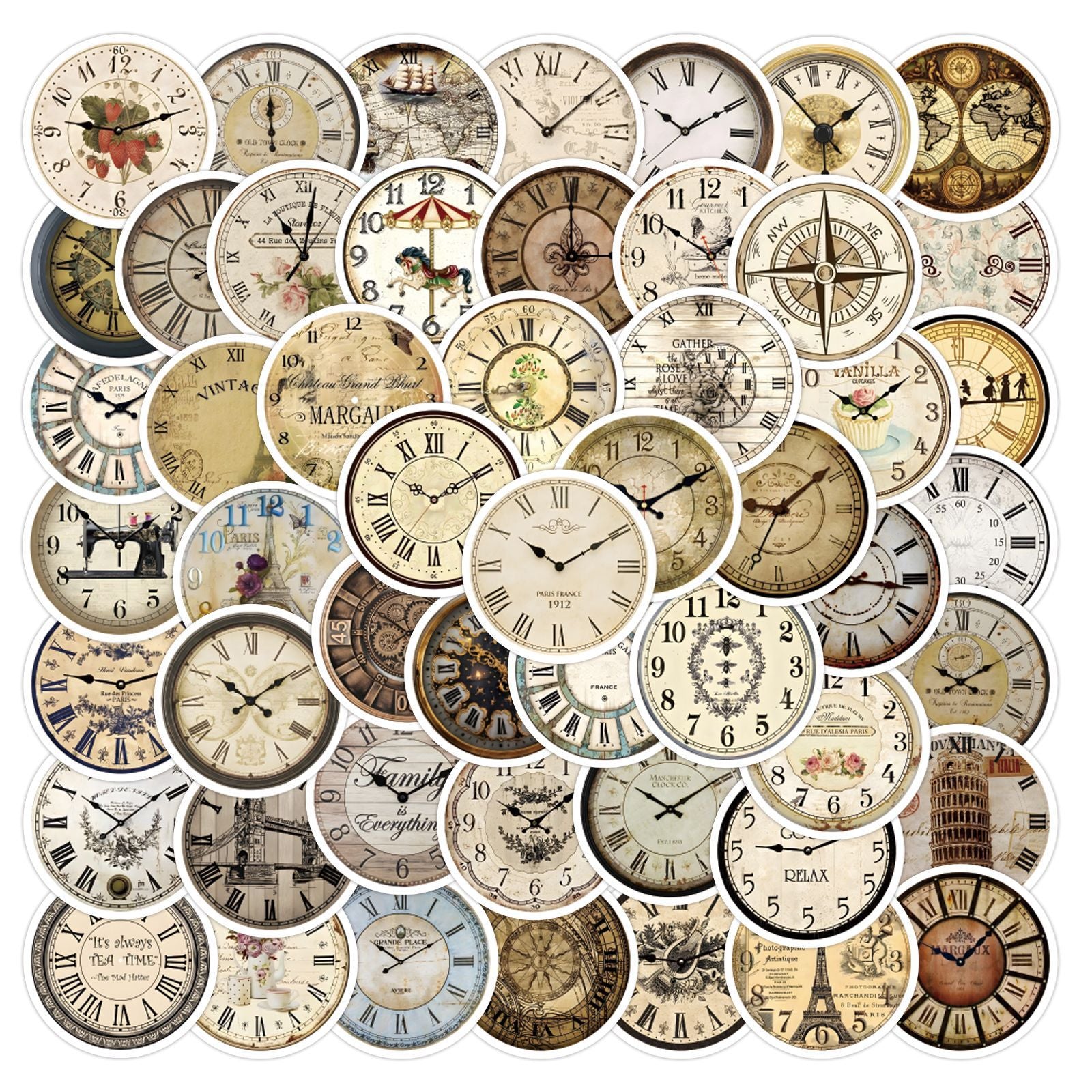 0619 68 Vintage clock Stickers solid with white border