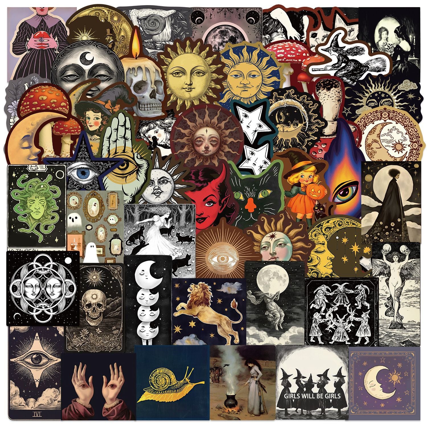 50 Dark Vintage Stickers solid with black border