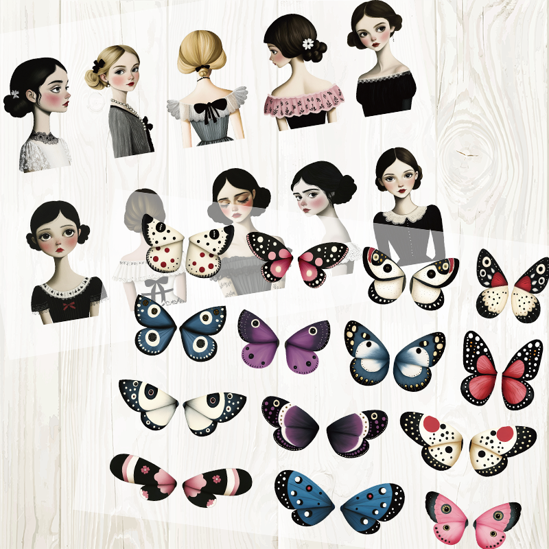 A4 Dolls and Wings matte PET pre-cut large sticker 1 pack 2 sheets