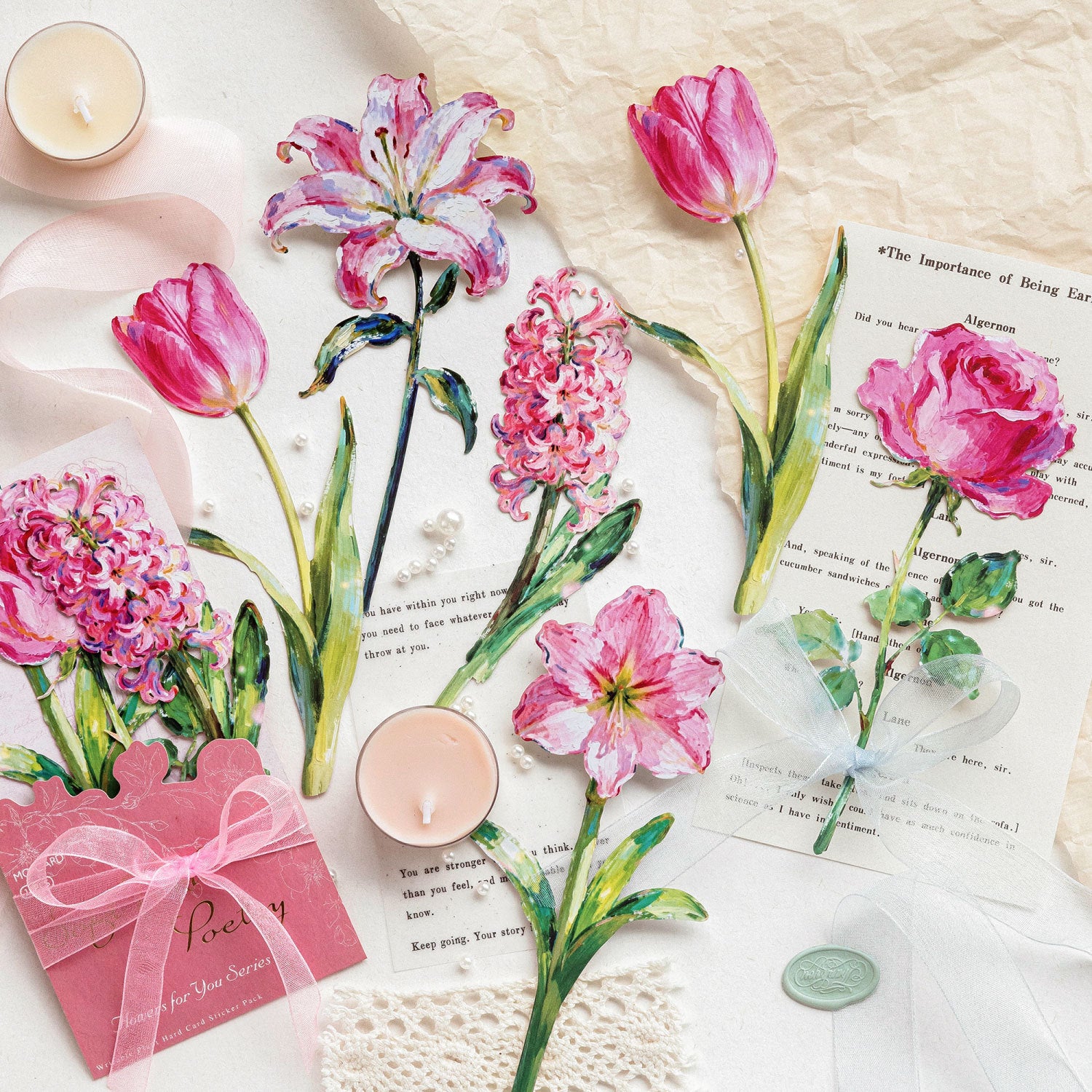 Flowers for You Cardstock Stickers -10Pcs each pack