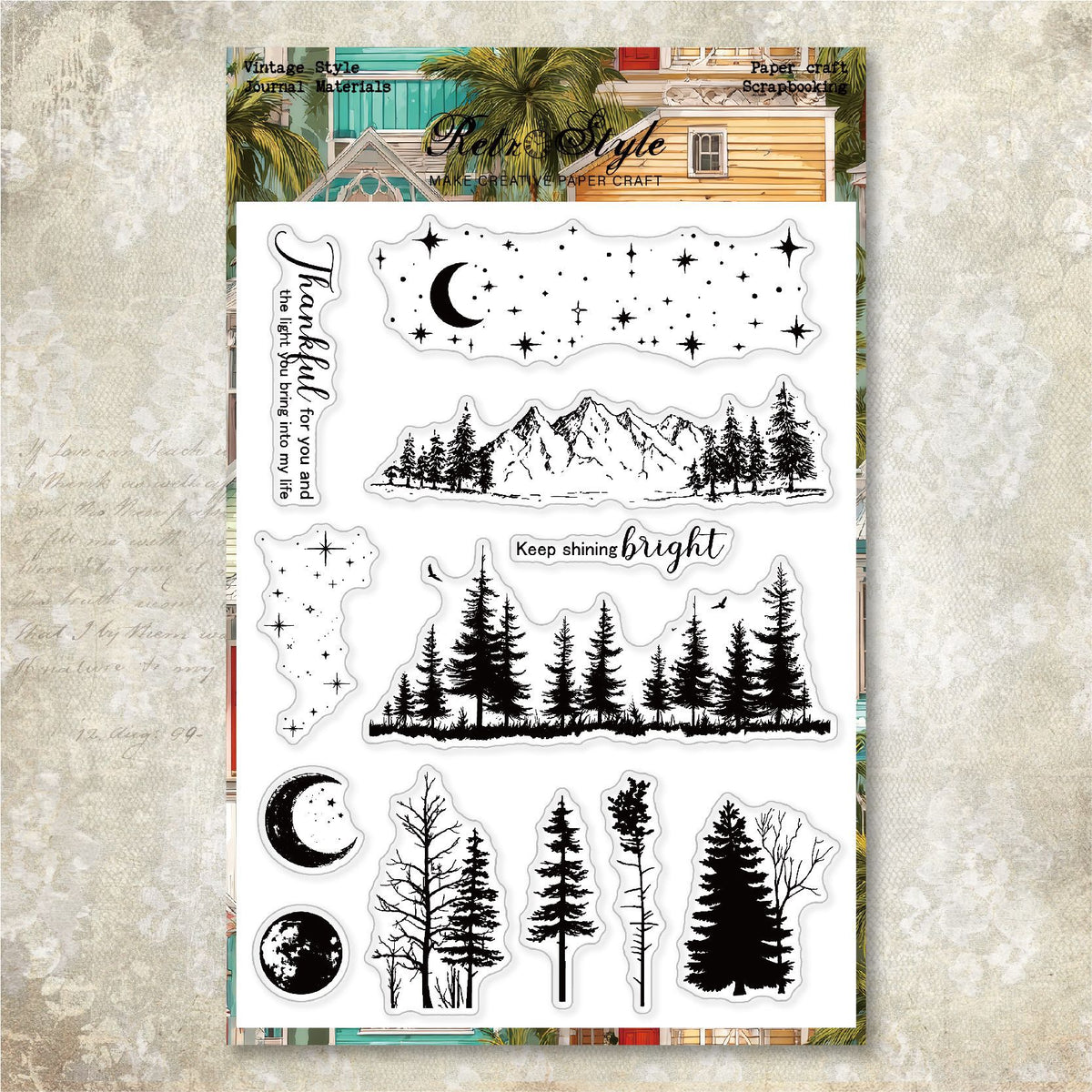 Mountain Wild Star Moon Forest background Stamp (15 x 20 cm)