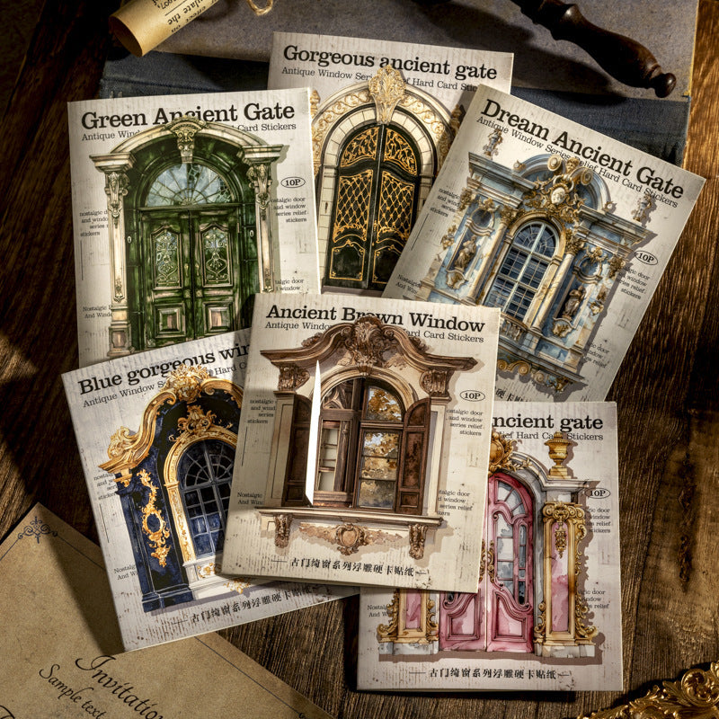 0429 Ancient Door and Window Series Embossed cardstock Stickers -10Pcs each pack