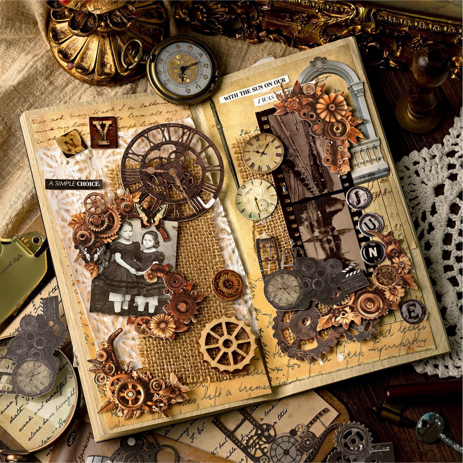 0524 Steampunk diecut cardstock Solid Sticker -12Pcs each pack