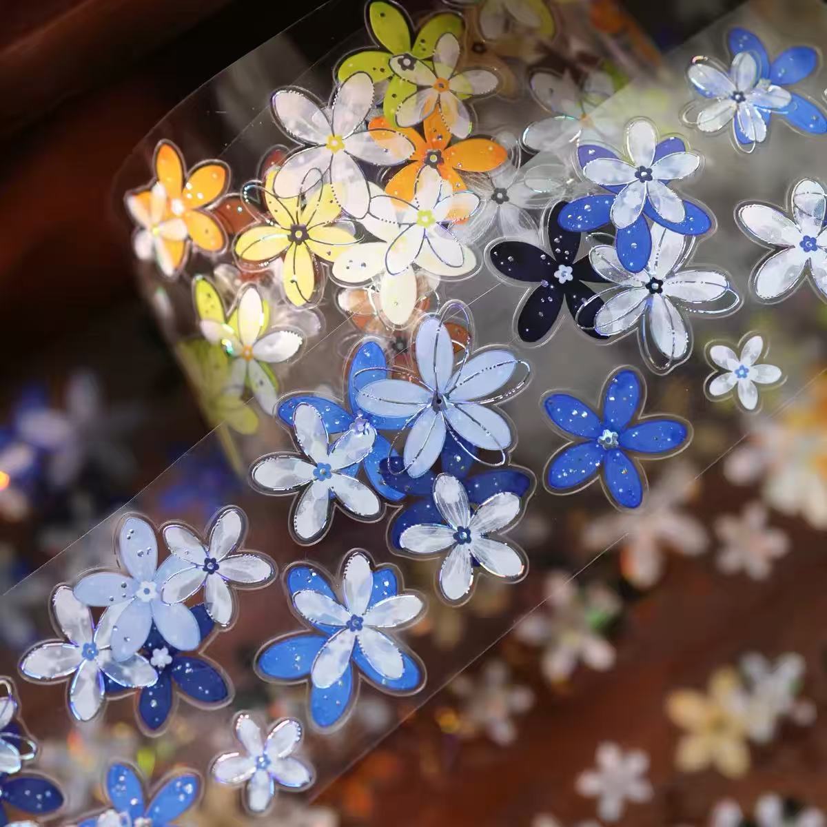 Vintage Colorful Flower Shell Silver Pre-cut PET Tape (5.5 x 100 cm) 1 loop