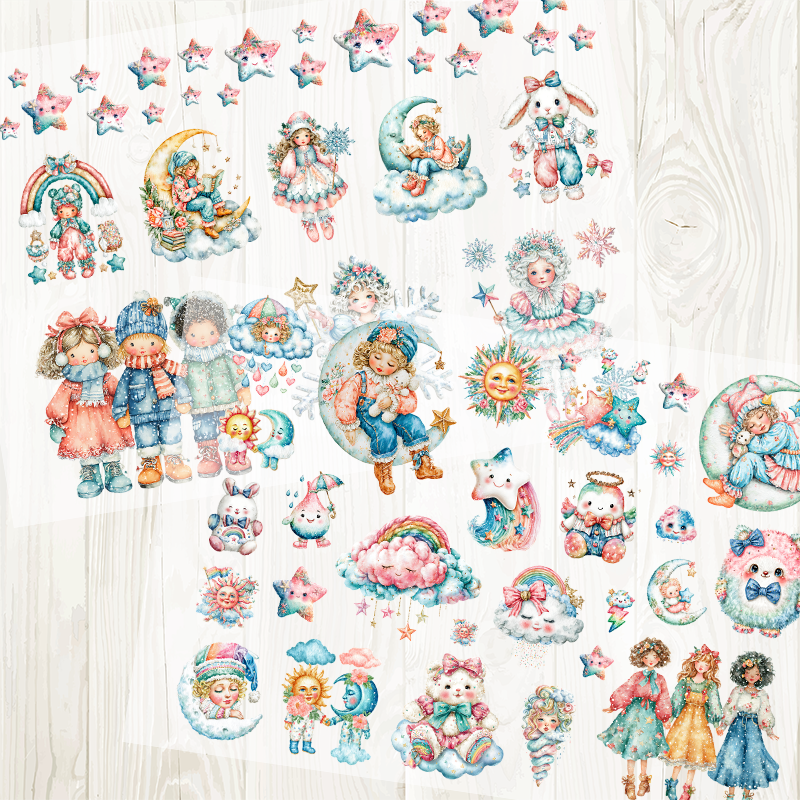 A4 Colorful Characters matte PET pre-cut large sticker 1 pack 2 sheets