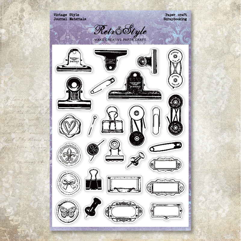 Vintage Stationery Clips background Stamp (15 x 20 cm)
