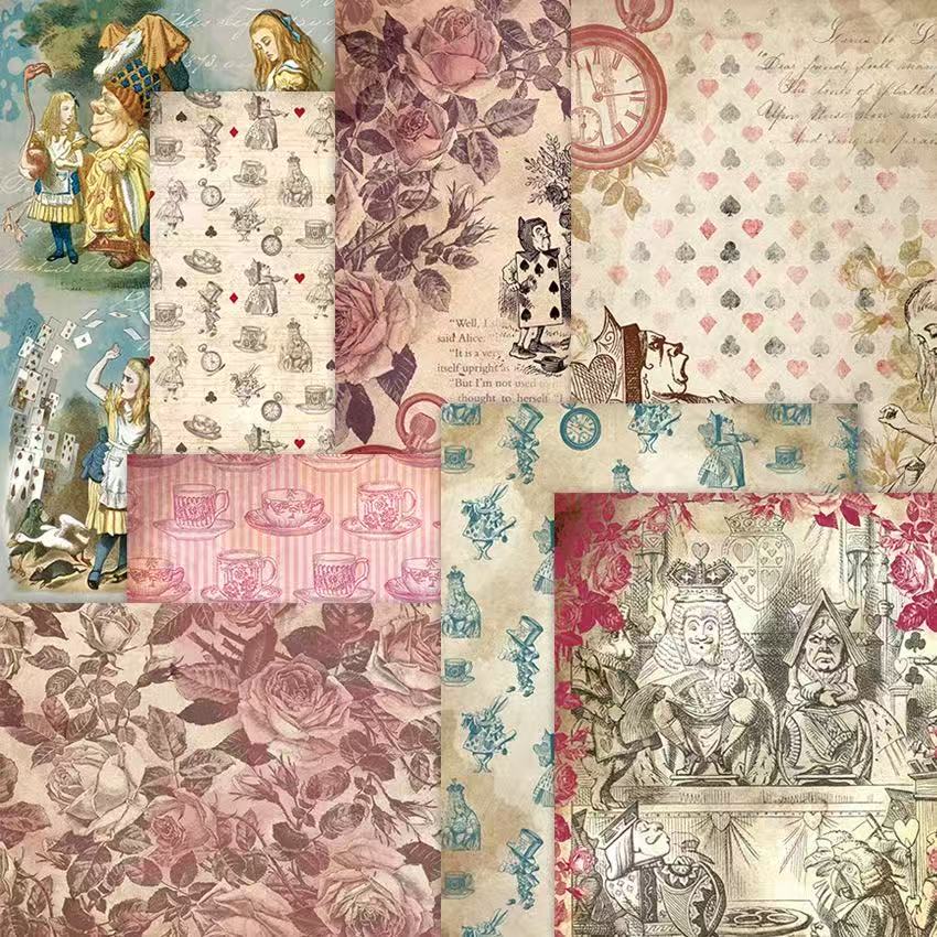 A5 Alice in Wonderland background paper -8Pcs each pack