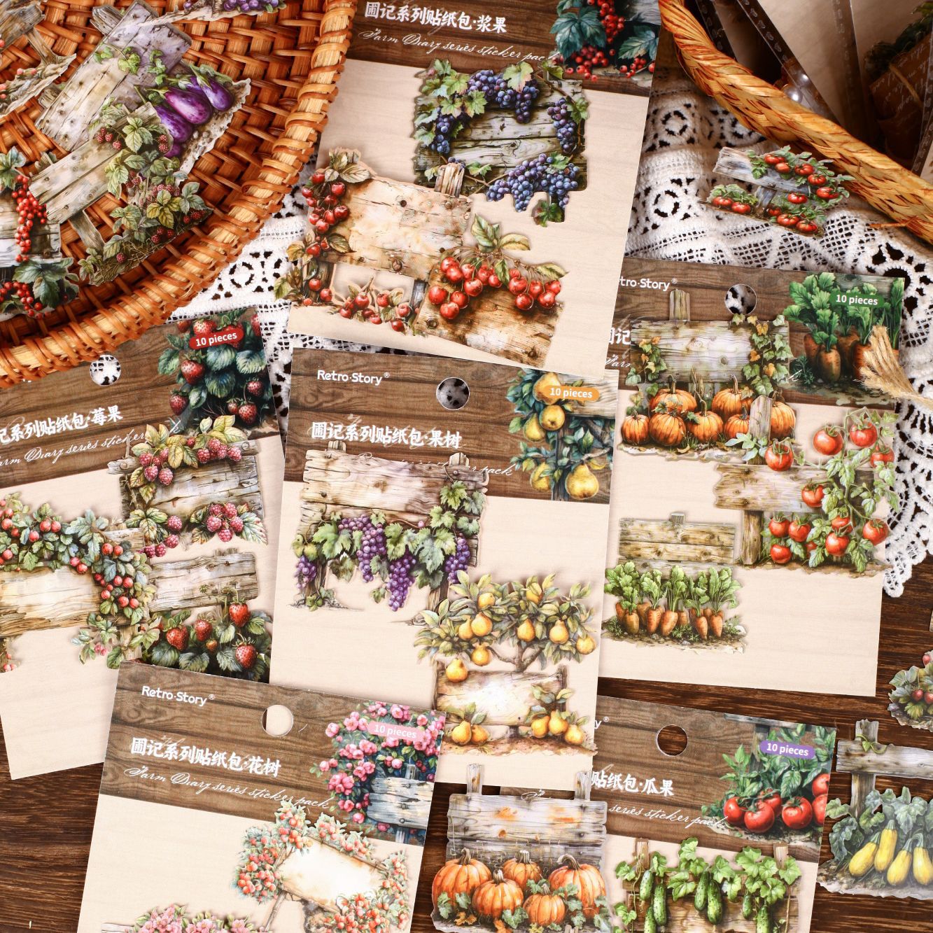 0408 Farm diary Series cardstock Sticker -10Pcs each pack