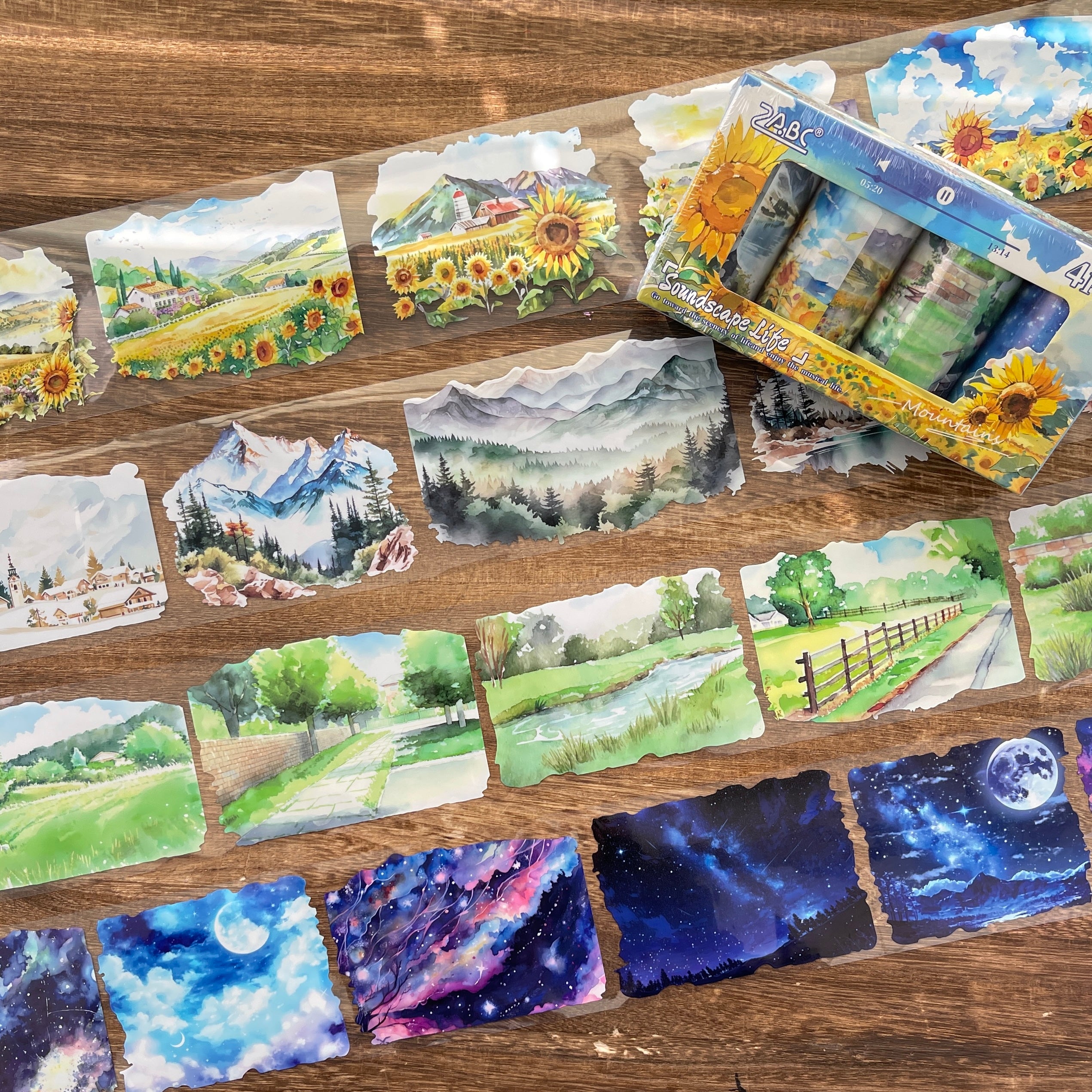 260115 Sunflowers and Scenery PET Tape Set 4 rolls 8cm*2m