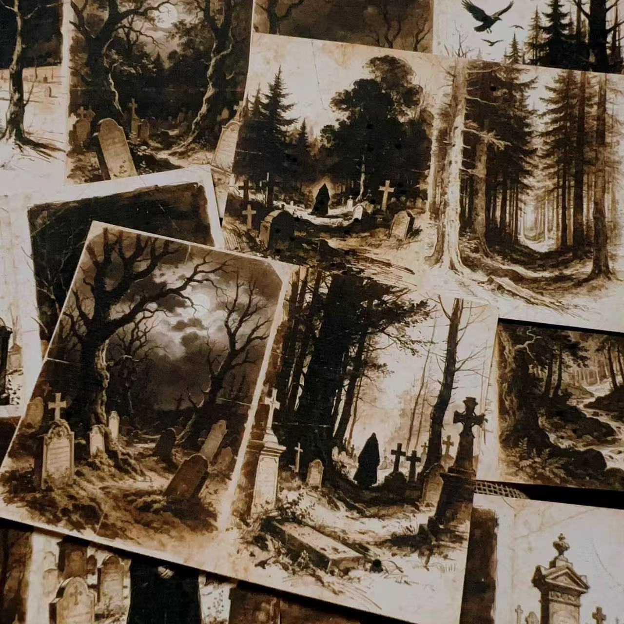 Vintage Gothic Abandoned Cemetery paper (14cm x 20cm) -8Pcs each pack
