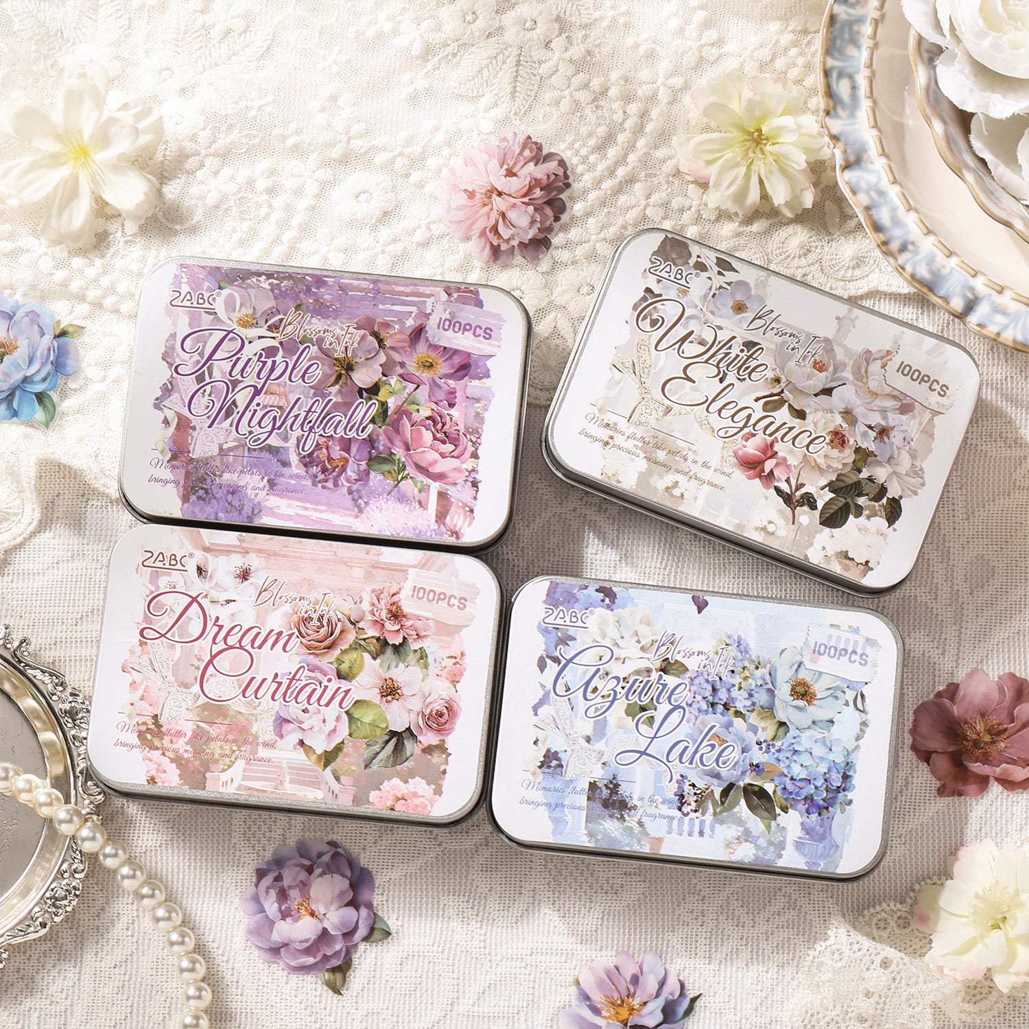 Vintage Watercolor Flowers PET Stickers -100Pcs each pack