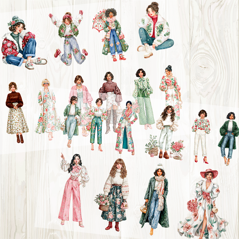 A4 Fashionable Girl matte PET pre-cut large sticker 1 pack 2 sheets
