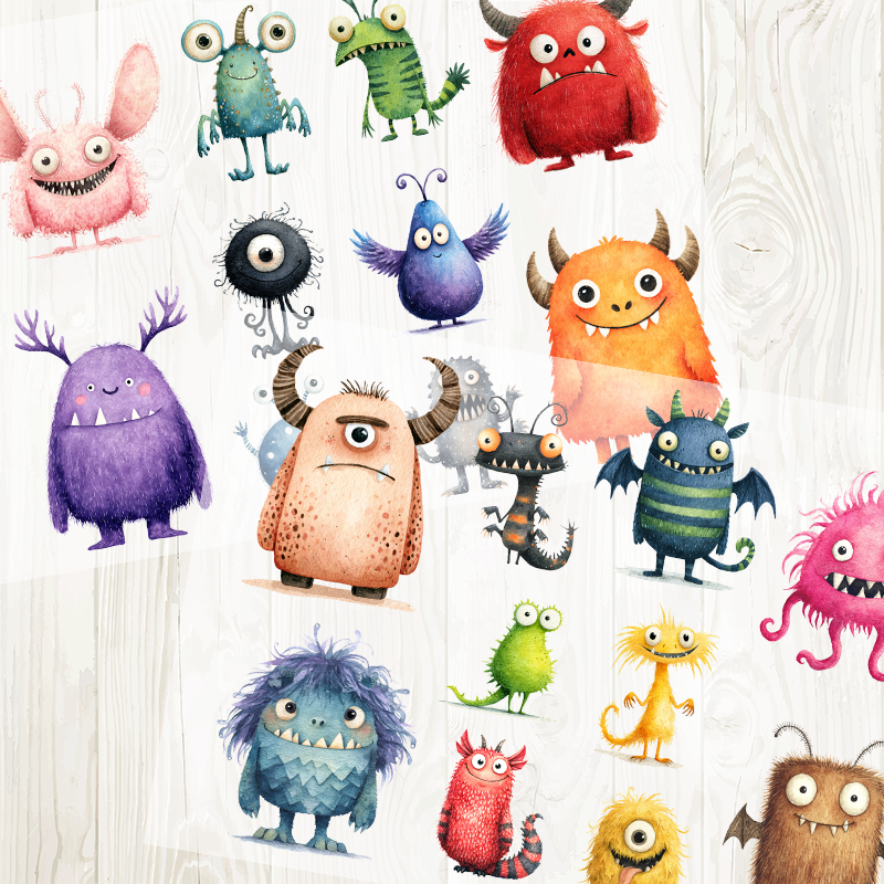 A4 Cute little monster matte PET pre-cut large sticker 1 pack 2 sheets