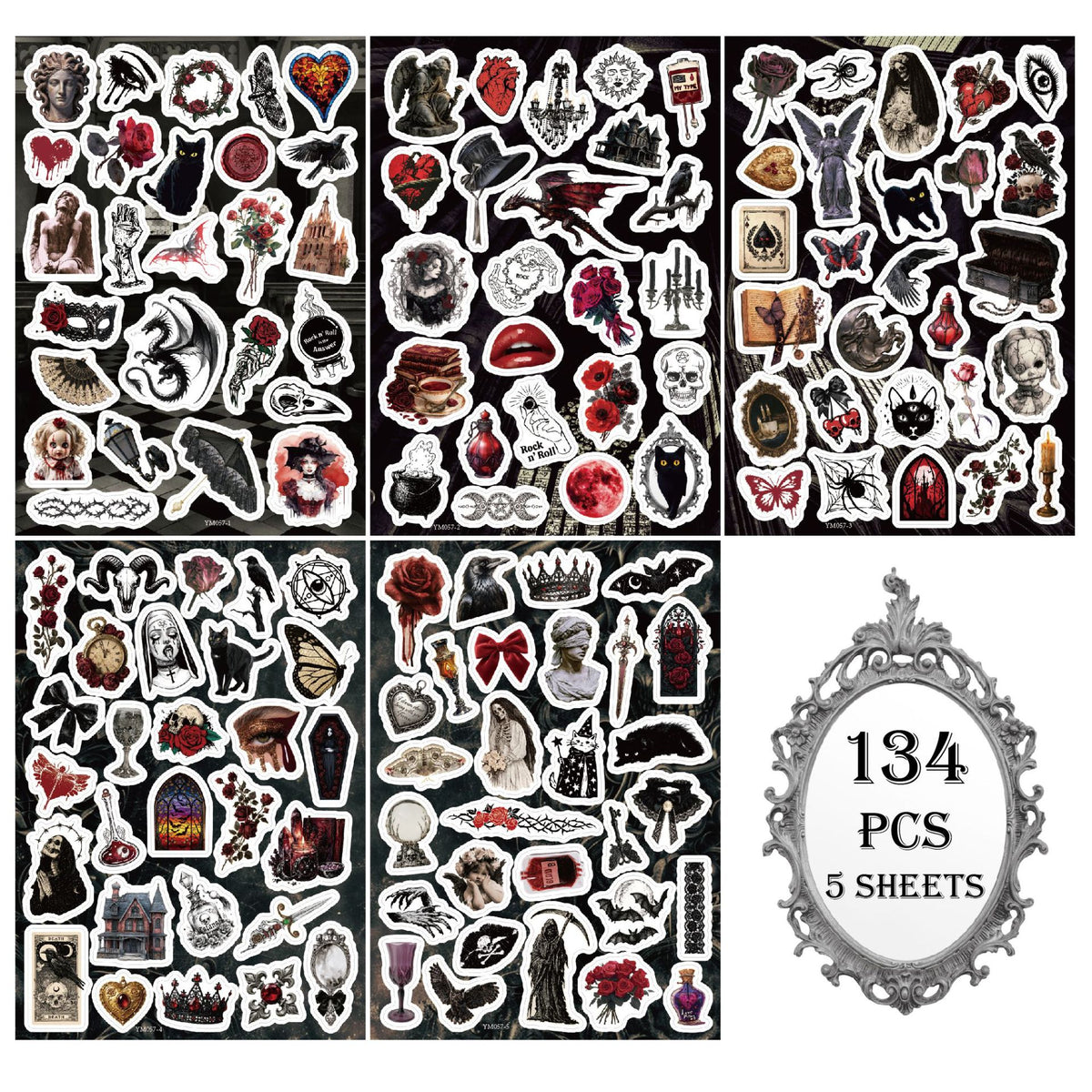 Gothic Aesthetic Solid Stickers -5Pcs each pack
