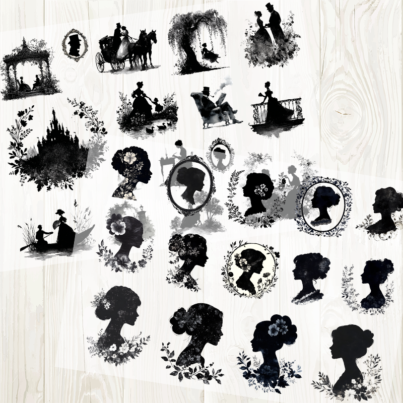 A4 Victorian Silhouettes matte PET pre-cut large sticker 1 pack 2 sheets