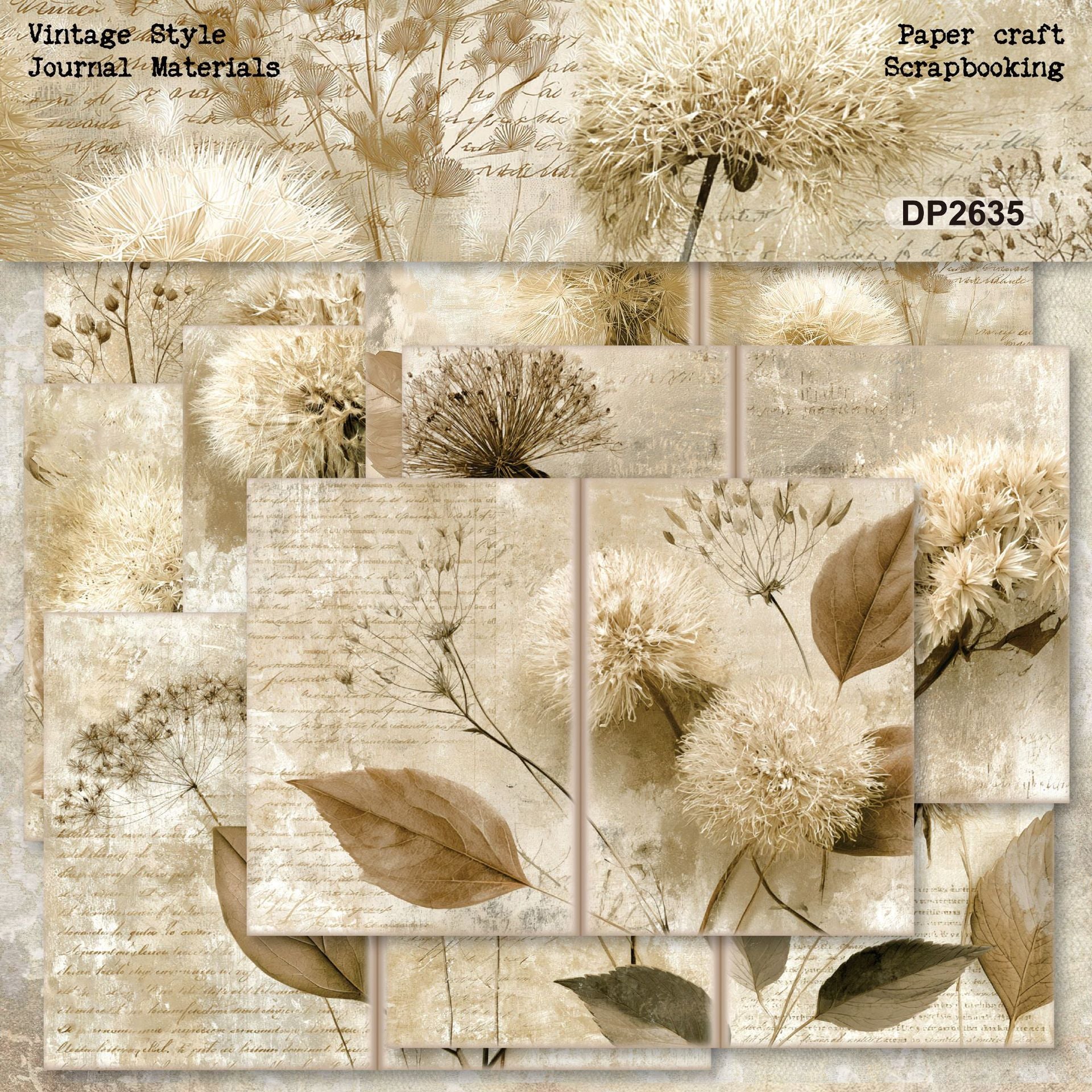 A5 Vintage Dried Flowers Background Paper -8Pcs each pack