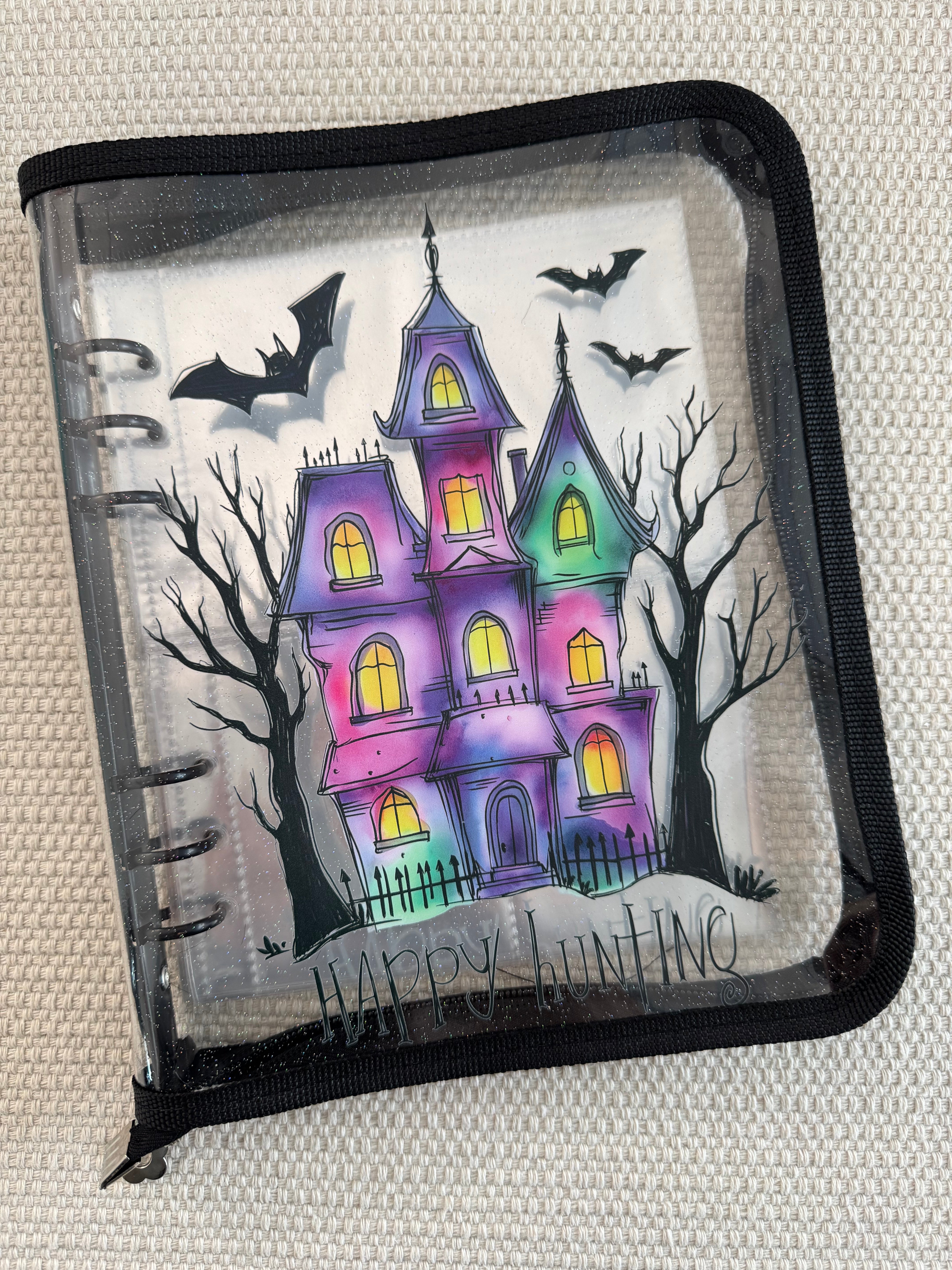 A5 Happy Hunting (*There is a spelling mistake on the cover) clear binder with Zipper + 50 Pcs pocket insert, ATC cards storage book