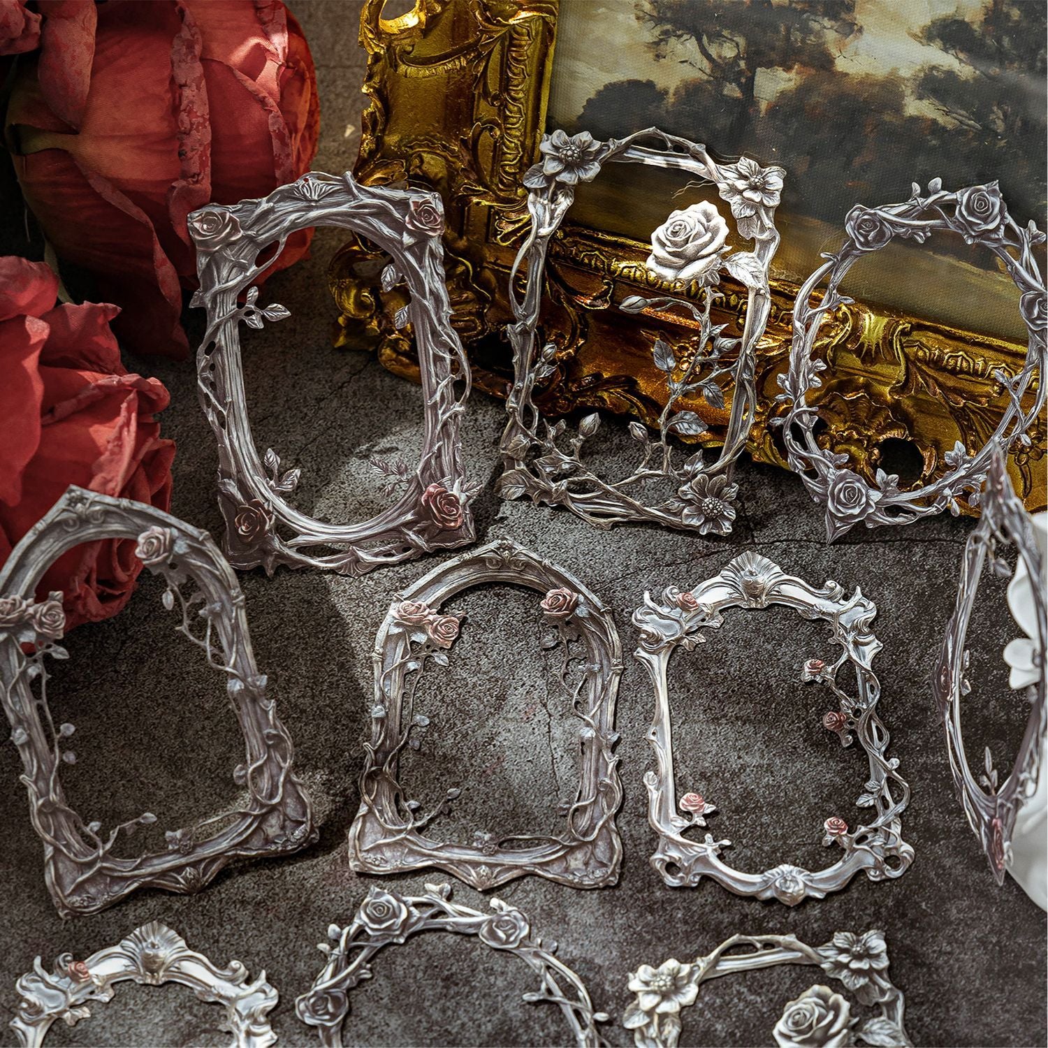 0531 Silver retro border Embossed die cut cardstock paper -10Pcs each pack