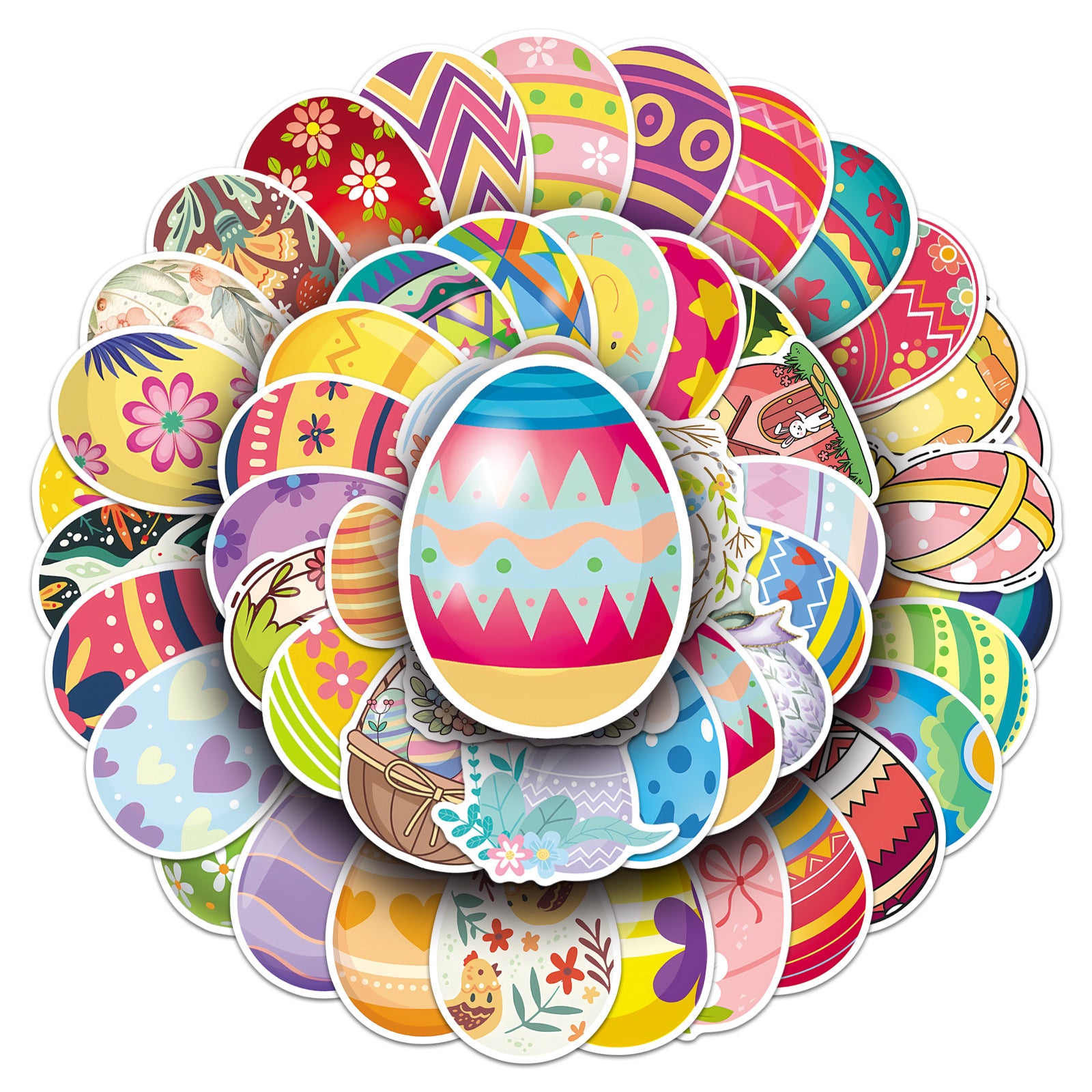 50 Easter Egg Stickers solid with white border