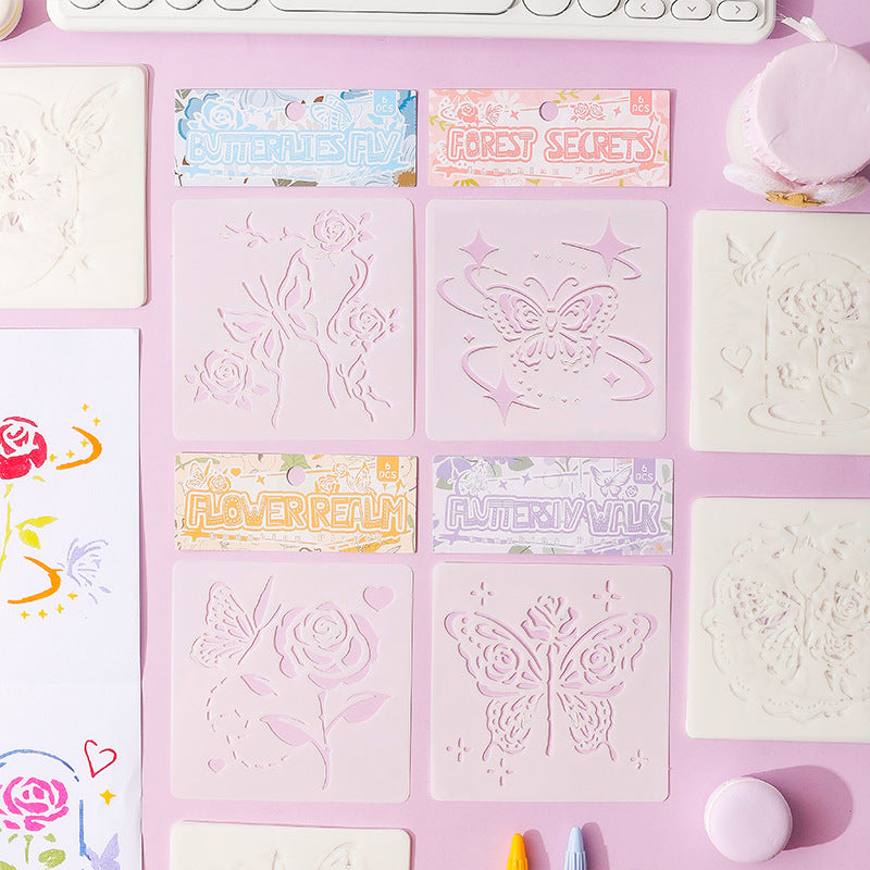 0324 Forest Garden Series stencil -6Pcs each pack