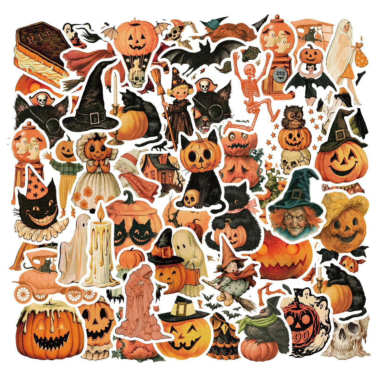 50 Vintage Halloween Solid Sticker With White Border